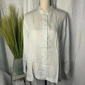 NEW J. Jill Petite Large White Linen Button Up Tunic Top Long Sleeve Blouse NWOT